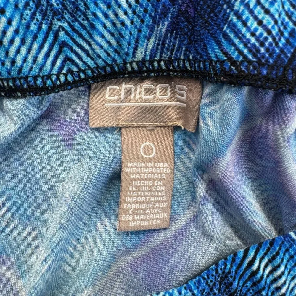 Chico's Skirt Women's 0 Small Blue Black Stretch Pull On Straight Geometric Cute